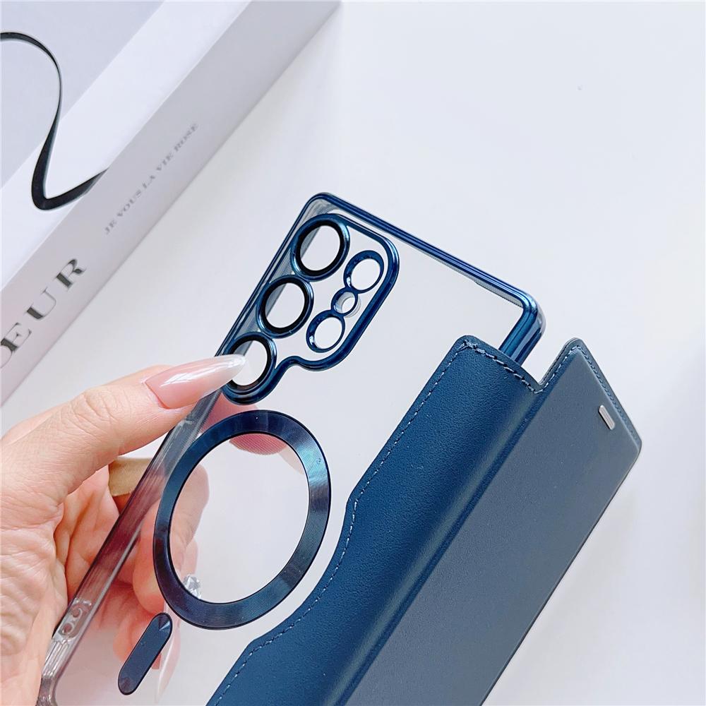 Flip Cover Plating Clear Magnetic Fold Wallte Case For Samsung S25 Ultra S24 FE S23 S22 Plus Slot Card Bag Holder Soft Cover