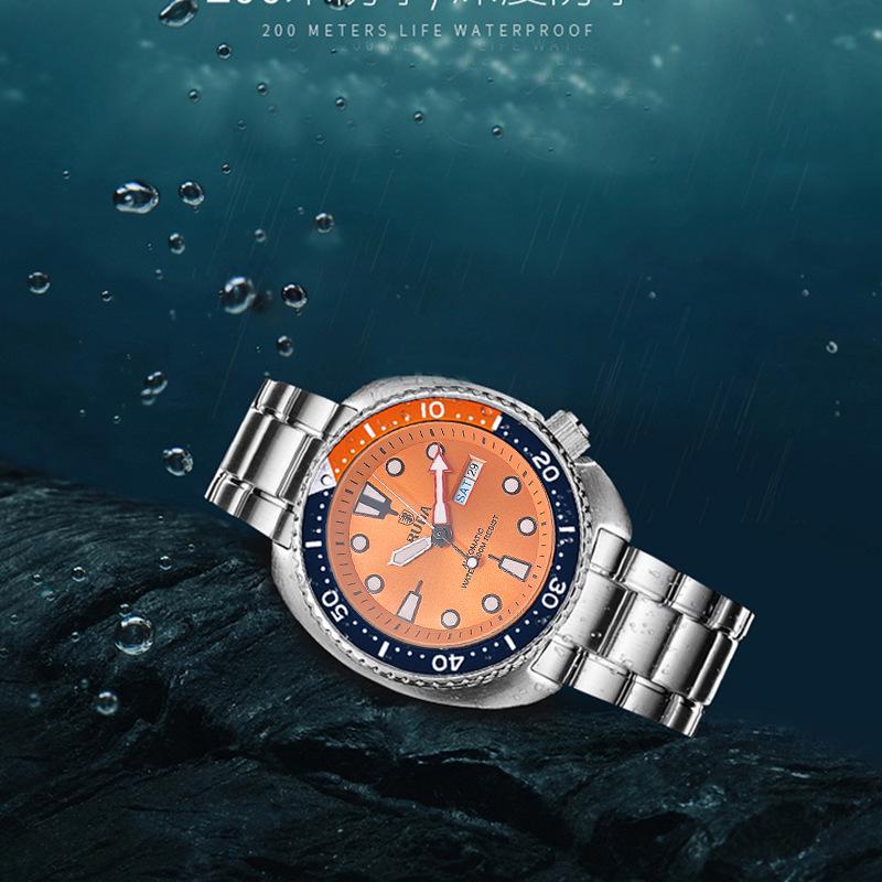 Men's Automatic Waterproof Stainless Steel Wristwatch with Double Calendar and Abalone Coke Bezel