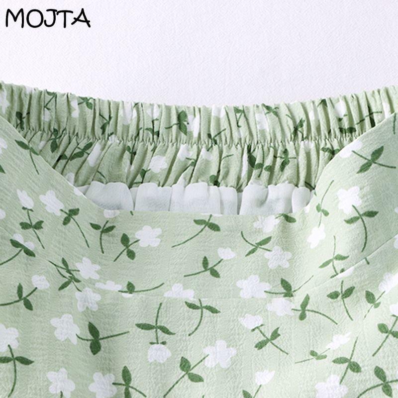 MOJTA Dameskjørt i middels lengde Vår Sommer Trykk Elastisk Trykk Høy midje Skjørt A-linje Langt skjørt