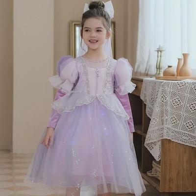 Abito a maniche lunghe autunnale/invernale da Principessa Frozen per bambine - Elegante costume da spettacolo natalizio