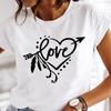 Womens White Short Sleeved Tshirt Love Printed Casual Simple Fashion Tshirt with Arrow Feather Design Fashion Trend Top