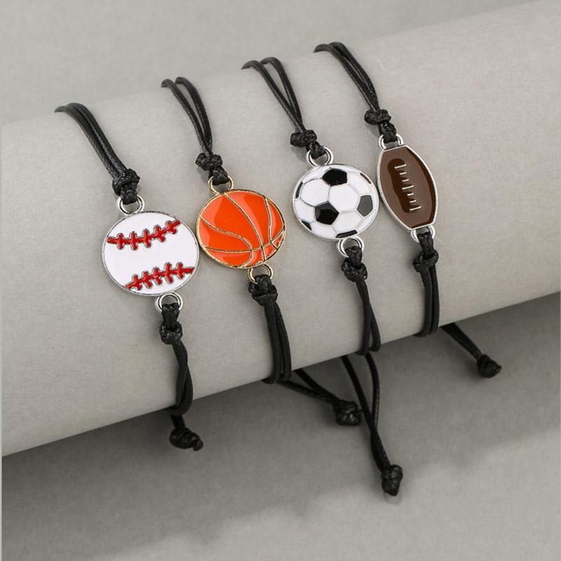 Fashion Football Basketball Baseball Braided Bracelet Adjustable Wrist Rope Unisex Couple Bangle Students Sports Match Souvenir