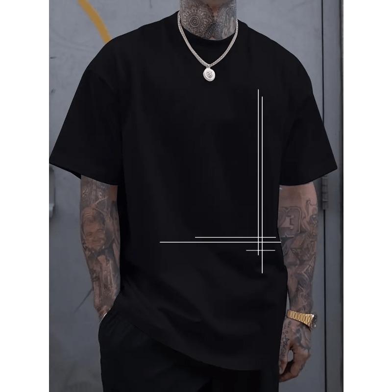 

Европейские размеры Стильный дизайн с узором «Горизонтальный и вертикальный», эта мужская рубашка с коротким рукавом и круглым вырезом воплощает S чёрный