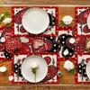 [Romantic Heart Placemats] 4/6/8pcs Heart-Shaped Red & Polka Dot Placemats | Machine-Washable Polyester, Rectangular Table Mats for Valentine's Day