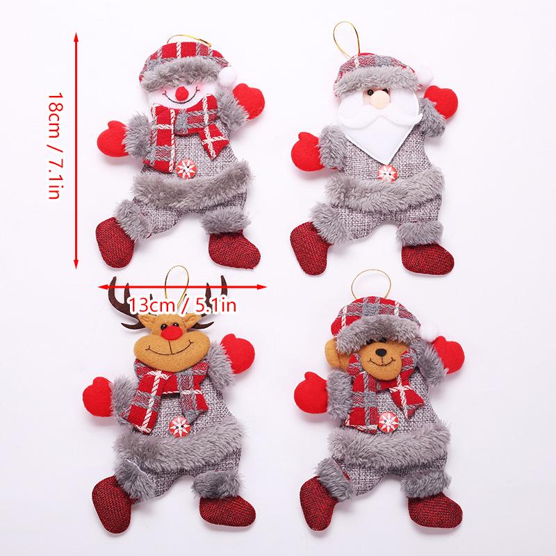 4pcs Christmas Tree Doll Pendant Santa Claus Snowman Elk Little Bear Party Dressing Xmas Decoration Accessory Pendant 2024