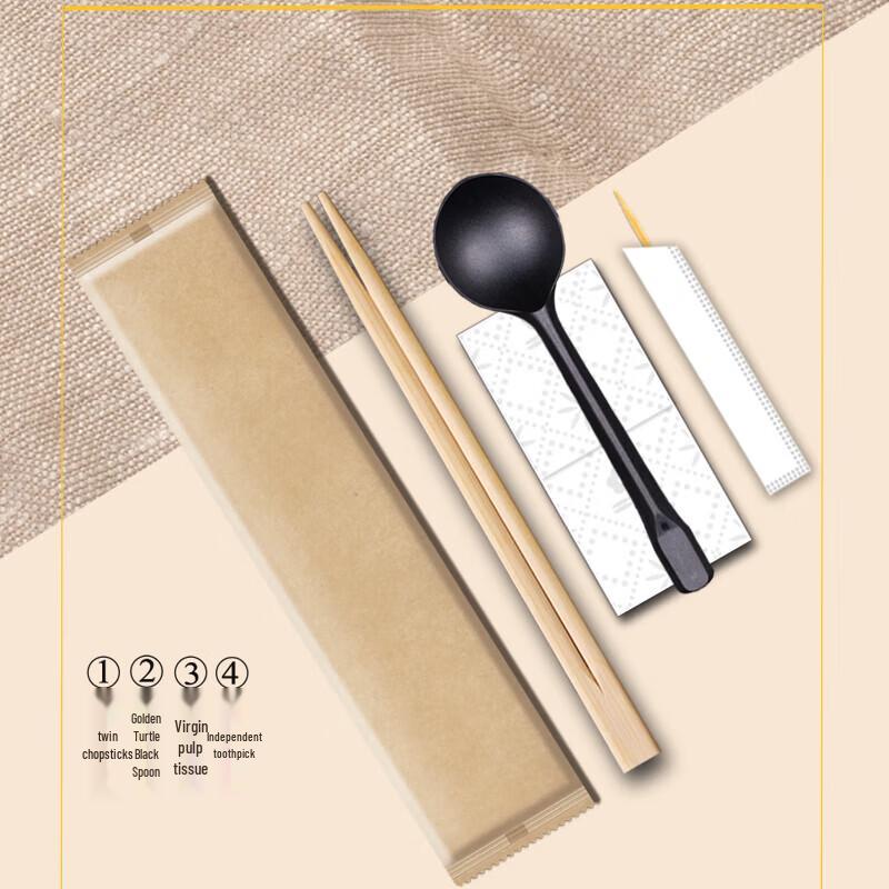 Handun Disposable Kraft Paper Chopstick & Ceramic Spoon Set