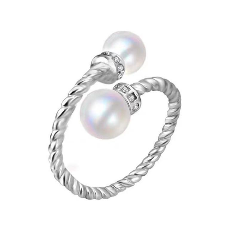 Design Open Elegant Pearl Ring For Women Distinctive Copper Fashion Statement Jewelry