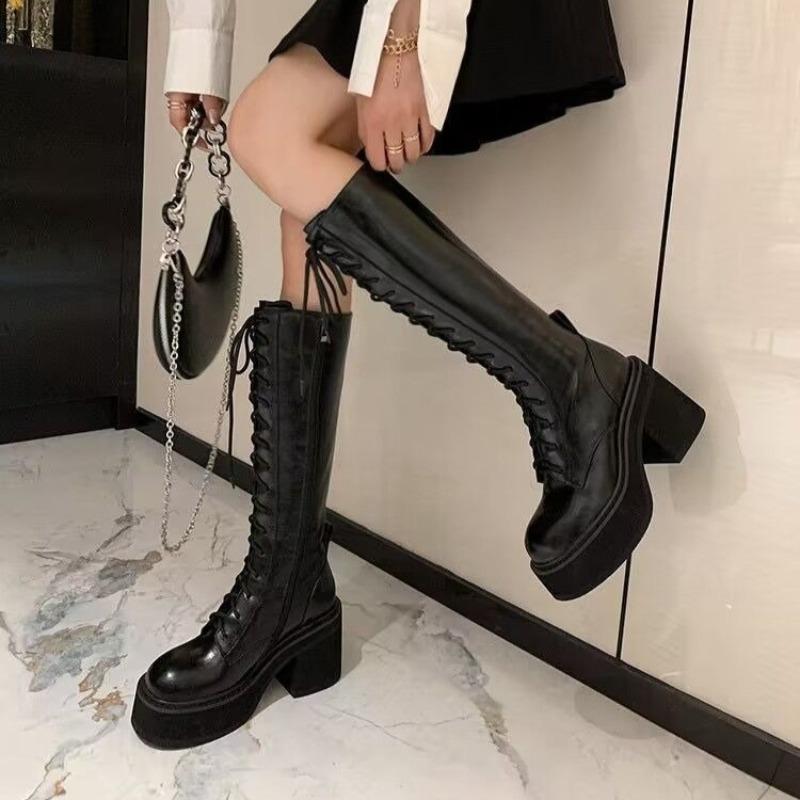 Fashion Woman Long Footwear High Heels Fashion Side Zipper Boots High Women Quality Luxury Sexy Thick Bottom High Heel Boots Botas Mujer