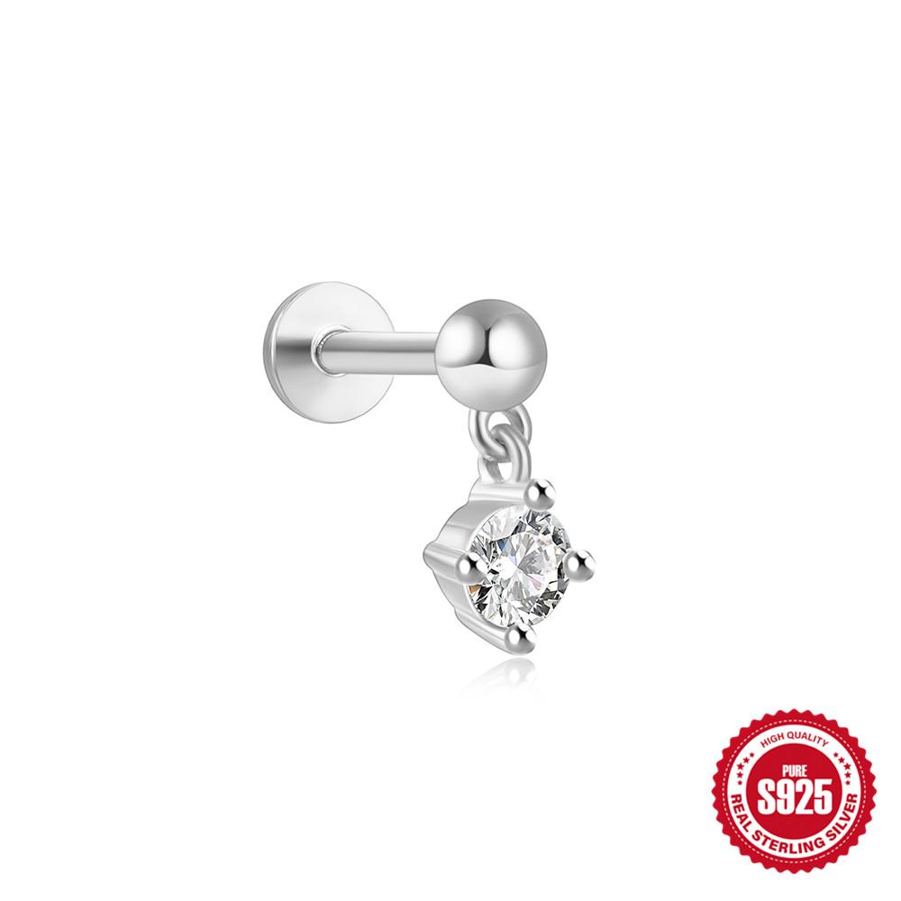 canner 925 Sterling Silver  1PC Dainty Prong Setting Stud Cartilage Helix Tragus Piercing Hypoallergenic Earring Jewelry Gift for Women