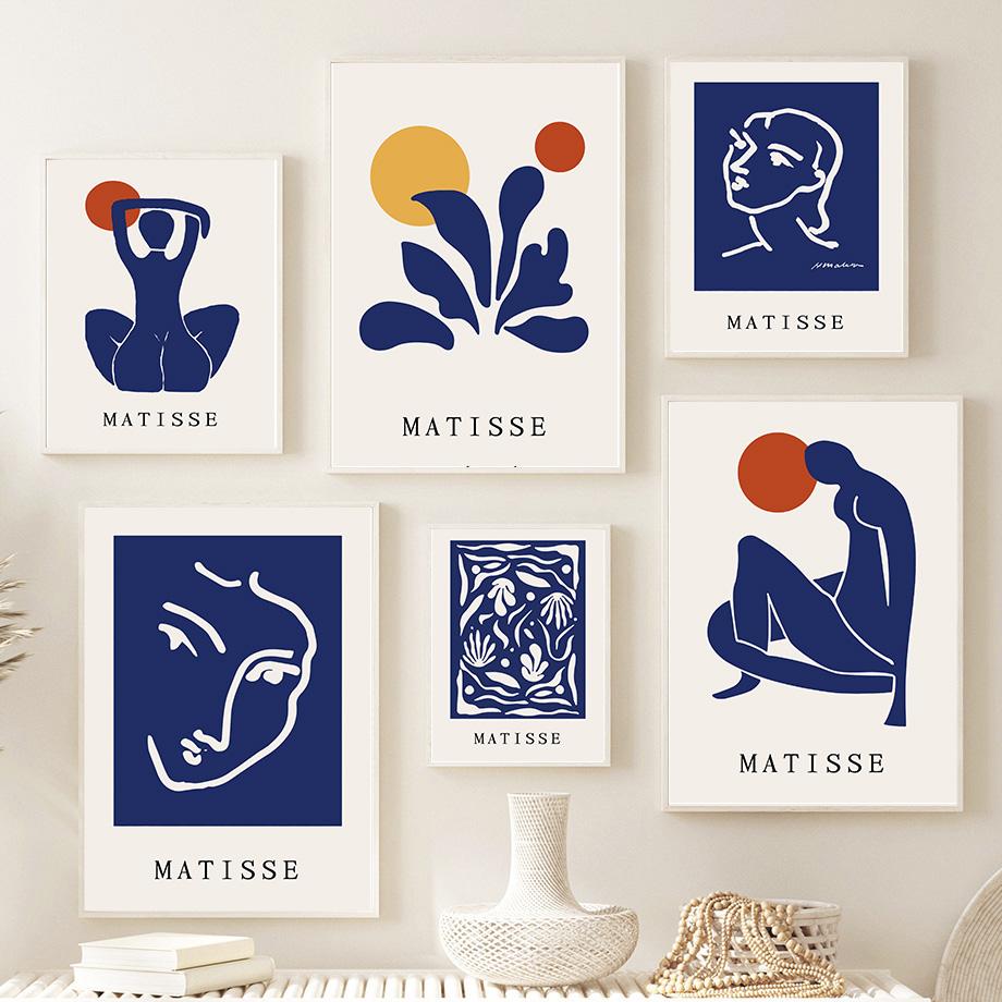 Blue Matisse Abstract Dove Coral Girl Sun Wall Art Canvas Painting Nordic Posters And Prints Wall Pictures For Living Room Decor