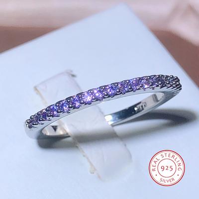 Stempel Schmaler Damenring Bunt Voll von Kleinen Diamanten Zirkonia Stein Hochzeit Verlobung Trendiger Schmuck Geschenk