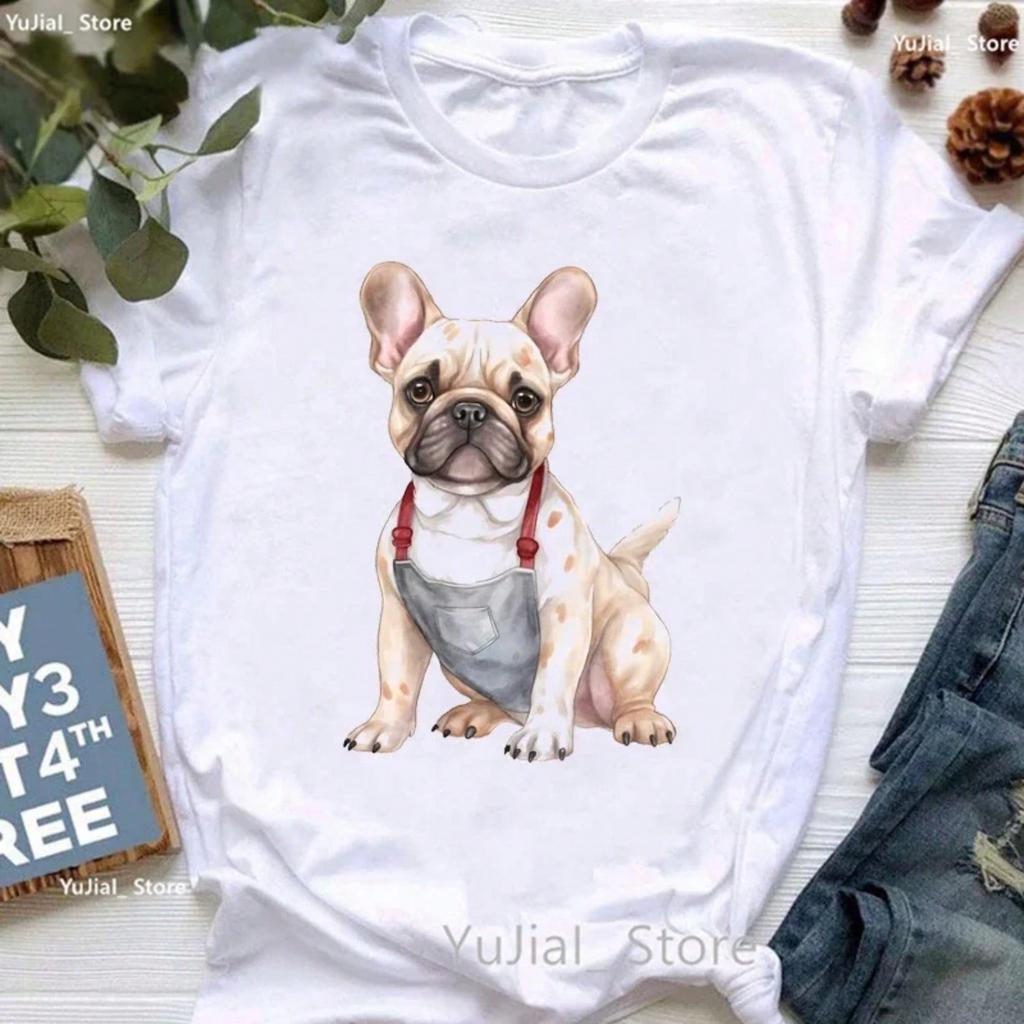 Cute French Bulldog Puppy Print T Shirt Girls Funny White Tshirt unisex Harajuku Kawaii Dog Lover T-Shirt Female