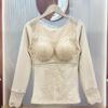 2025 Women's Slim-Fit Lace Long-Sleeve Heat-Generating Brushed Innerwear with Bra Pads