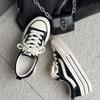 European 2025 New Leather Thick-soled Small Height-increasing Canvas Shoes Casual Fashion Single Shoes Comfortable Foreign Style Trendy Shoes