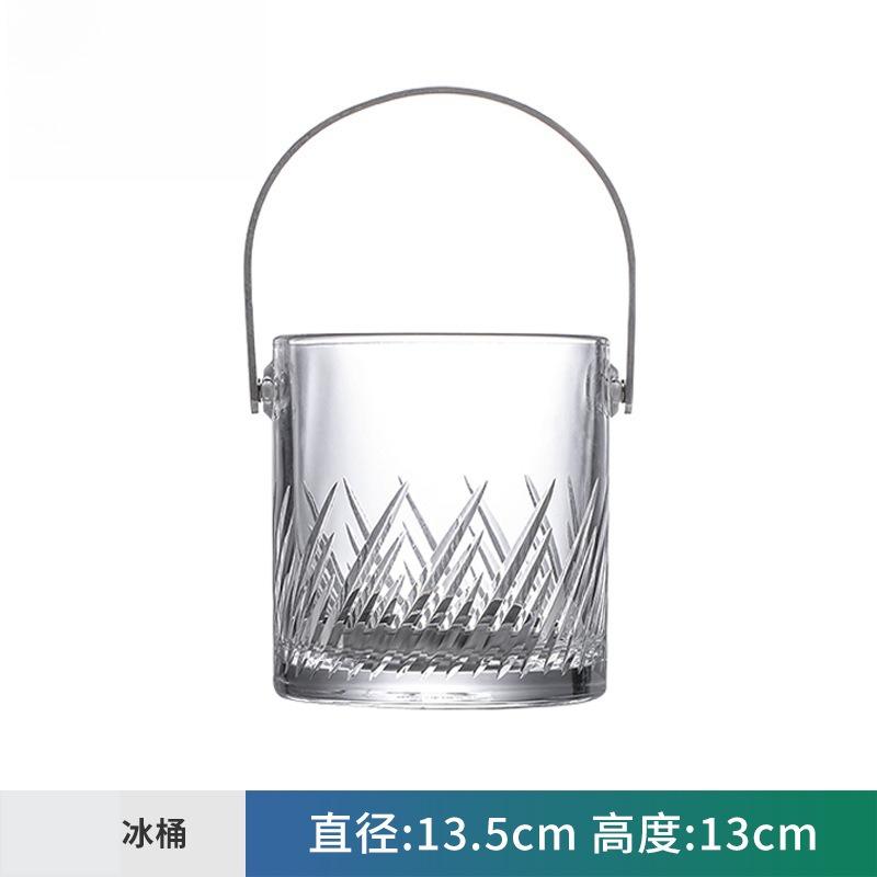 Glass ice bucket, stainless steel handle with ice clip hexagonal ice cube bucket