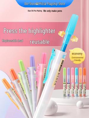 Free Shipping: Dianshi Push-Type Fluorescent Marker Set (5 Pcs) - Large Capacity, Soft Colors for Highlighting & Note-Taking