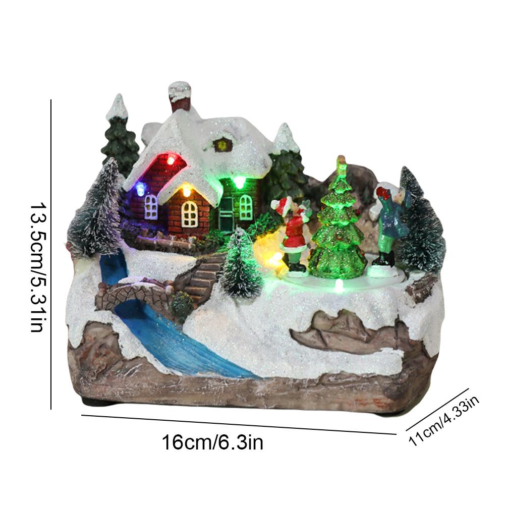 Resin Rotating Music Statue LED Light Christmas Village House Christmas Music Box Christmas Desktop Decoration Christmas Gift