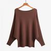 Womens Winter Solid Color Loose Batwing Sleeve Knit Sweater One-Shoulder Neck Long