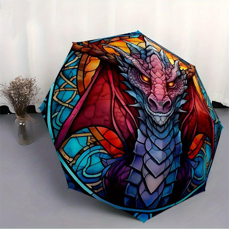 1pc Dragon StainedGlass Compact Travel Umbrella, Automatic Folding Lightweight Windproof 8-Bone Reinforced Design, Portable for Backpack Dur
