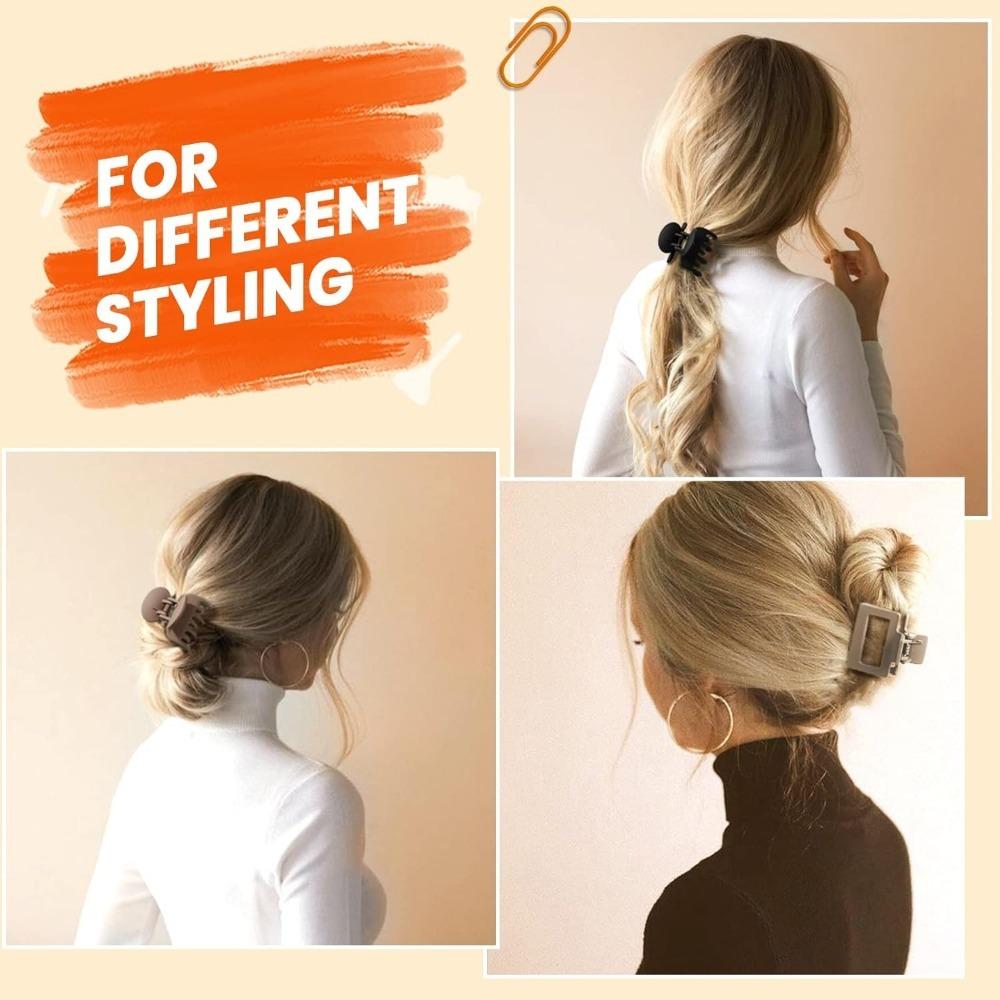 Matte Hair Clips for Women and Girls - Rectangle and Double Row Small Claw Clips for Thin/Medium Fine Hair - Nonslip Jaw Clips