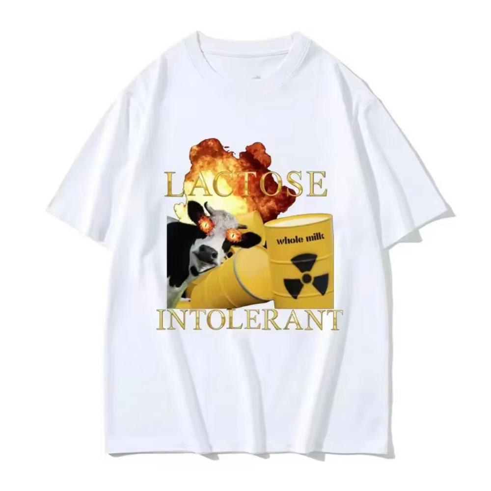 Funny Lactose Tolerant Mens Tshirt Fit Short Sleeve Top for Casual Outing and Relaxation Daily Plus-size Streetwear