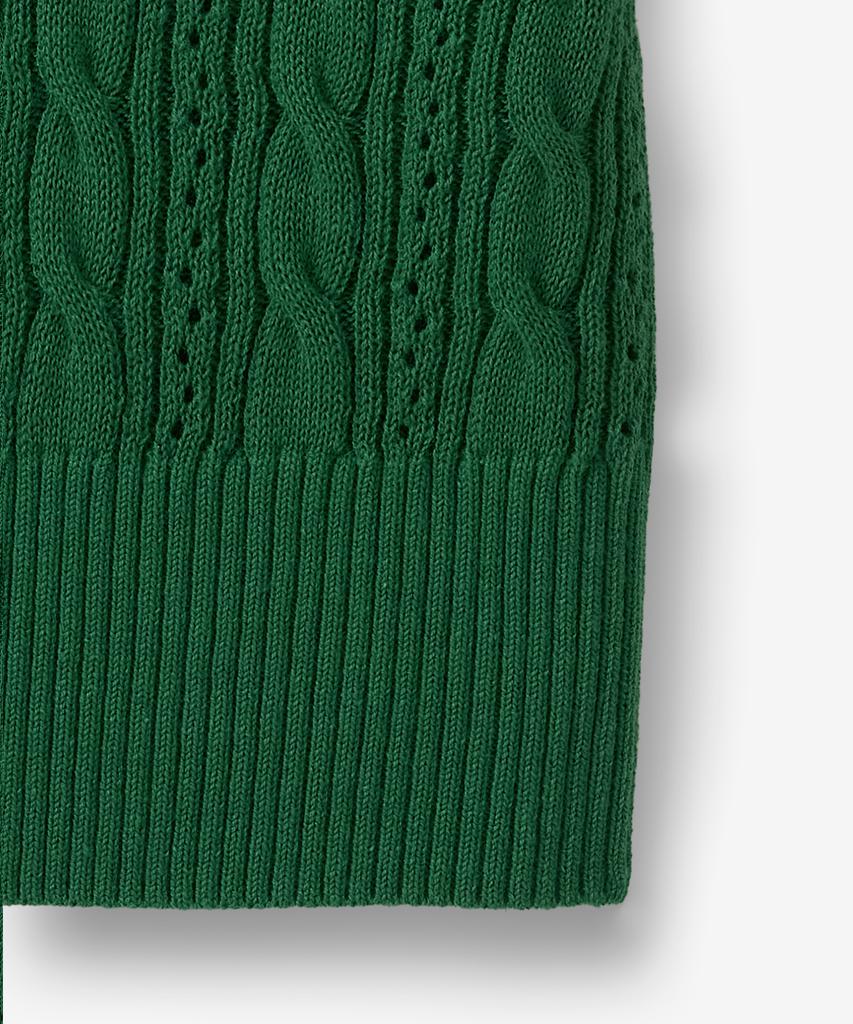BLOND9 Jersey Corto de Punto Trenzado con Cuello Manga Corta_Verde Bosque
