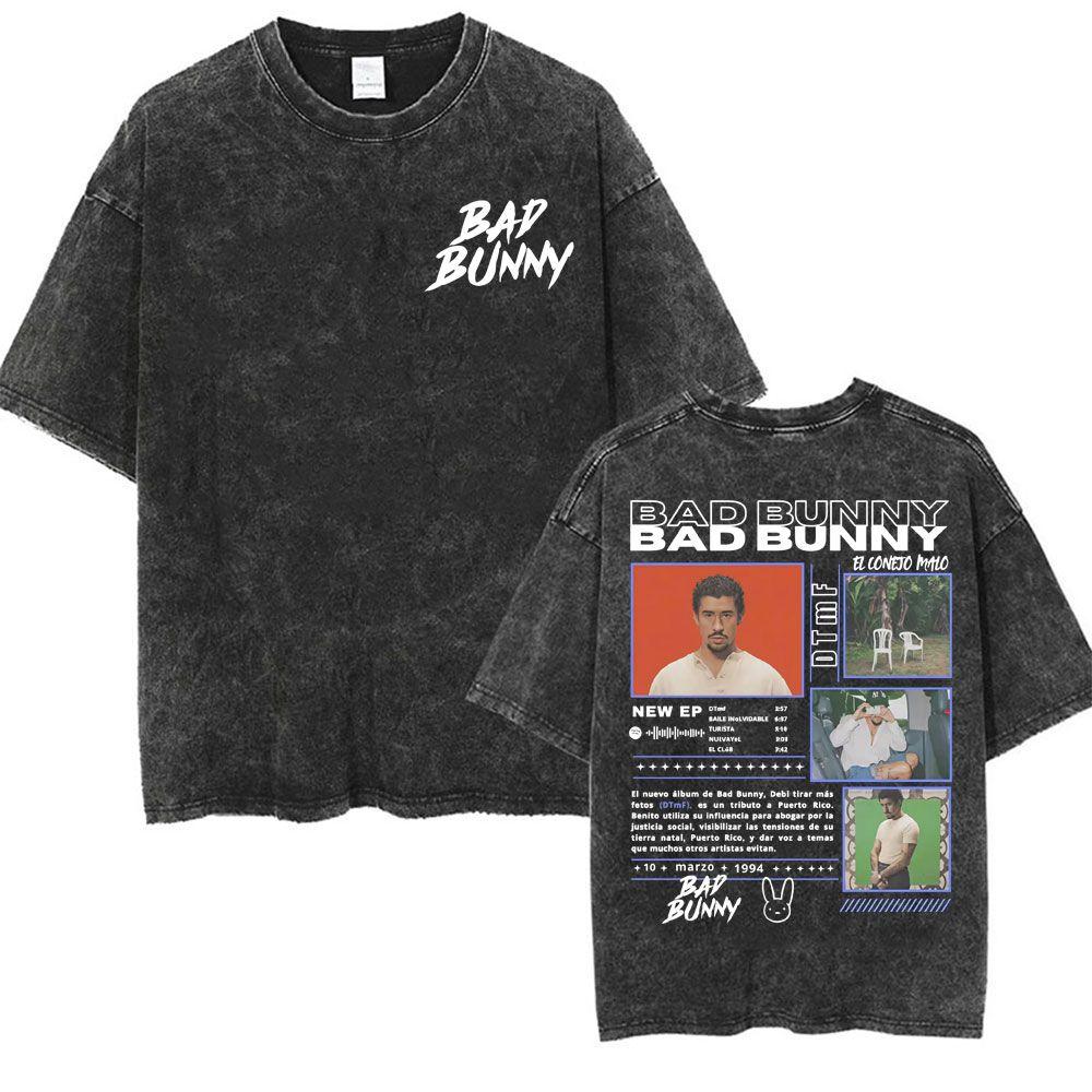 Wholesale Rap Bad Bunny DTMF World Tour Oversized Tshirt for Men Luxurious Fashionable Retro Washed Hiphop Pure Cotton Tshirt