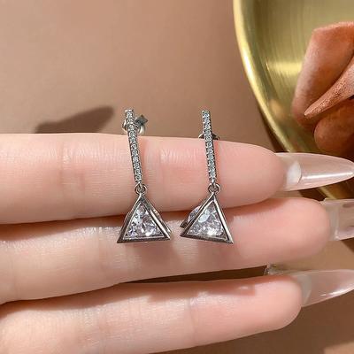 New Solid  Sterling Silver Drop Earrings Geometry Fashion AAA Zircon for Women Exquisite  Accessories Wedding