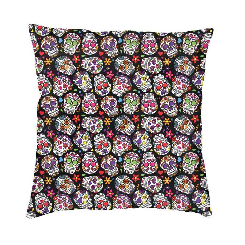 Day Of The Dead Sugar Skull Square Pillowcover Decoration Cushion Cover Throw Pillow for Sofa Doublesided Printing