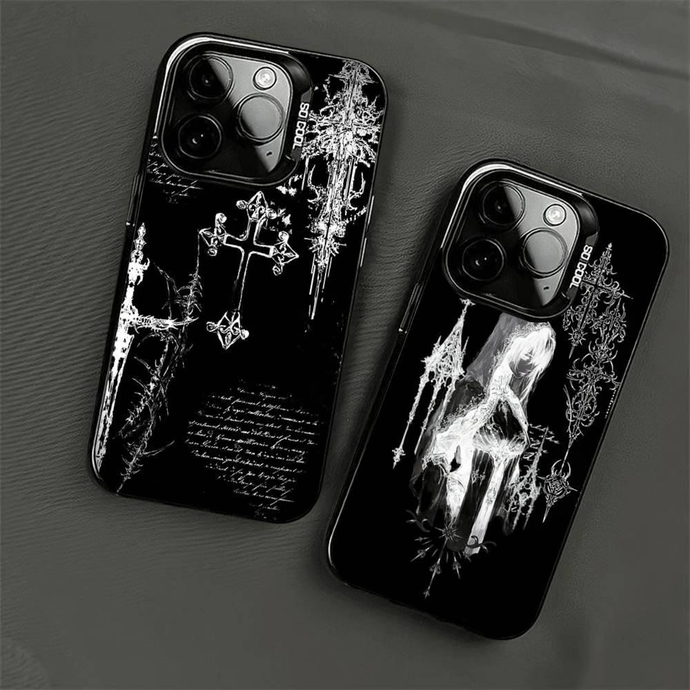 Gothic Cyber Sigil Cross Phone Case For iPhone 17 Air 16 15 14 11 12 13 Pro Max Plus X XR XS Colored Silver Hard Cover