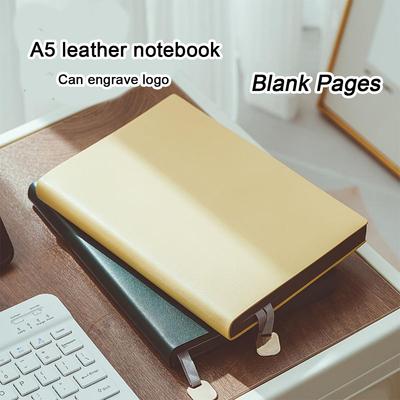 Caderno A5 com página interna em branco espessada, bloco de notas de couro para estudantes, caderno de desenho, caderno de esboços, mapa mental, 128 folhas, 256 páginas