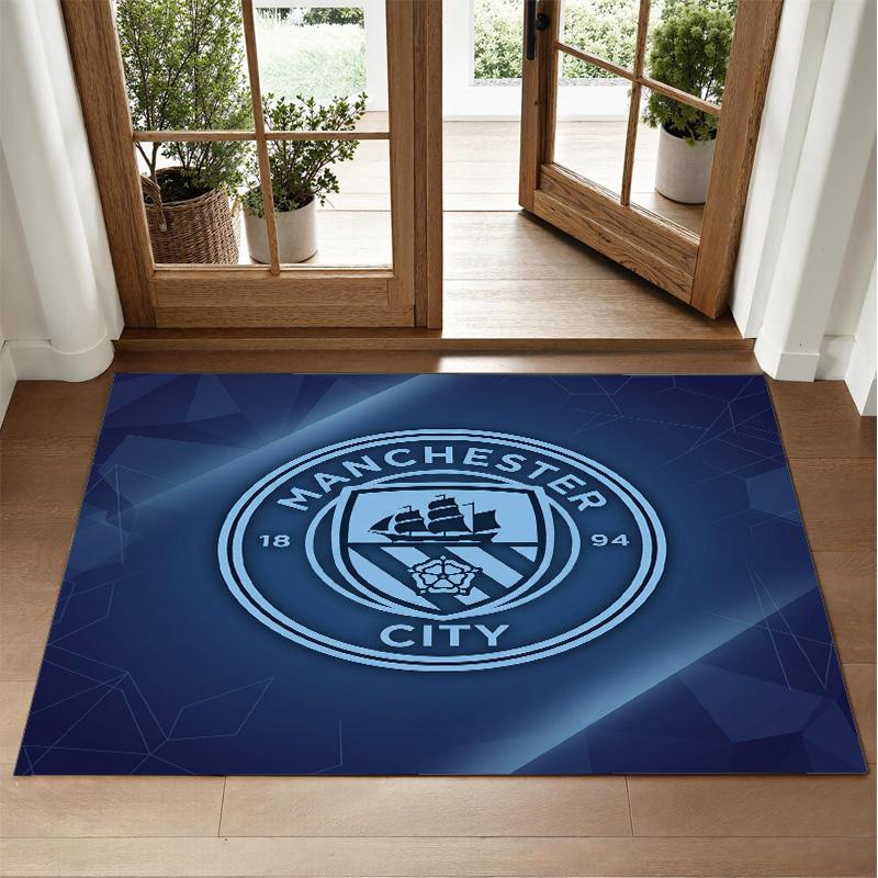 Manchester City Design Crystal Velvet Rug Soft Decorative Mat for Bedroom Entrance