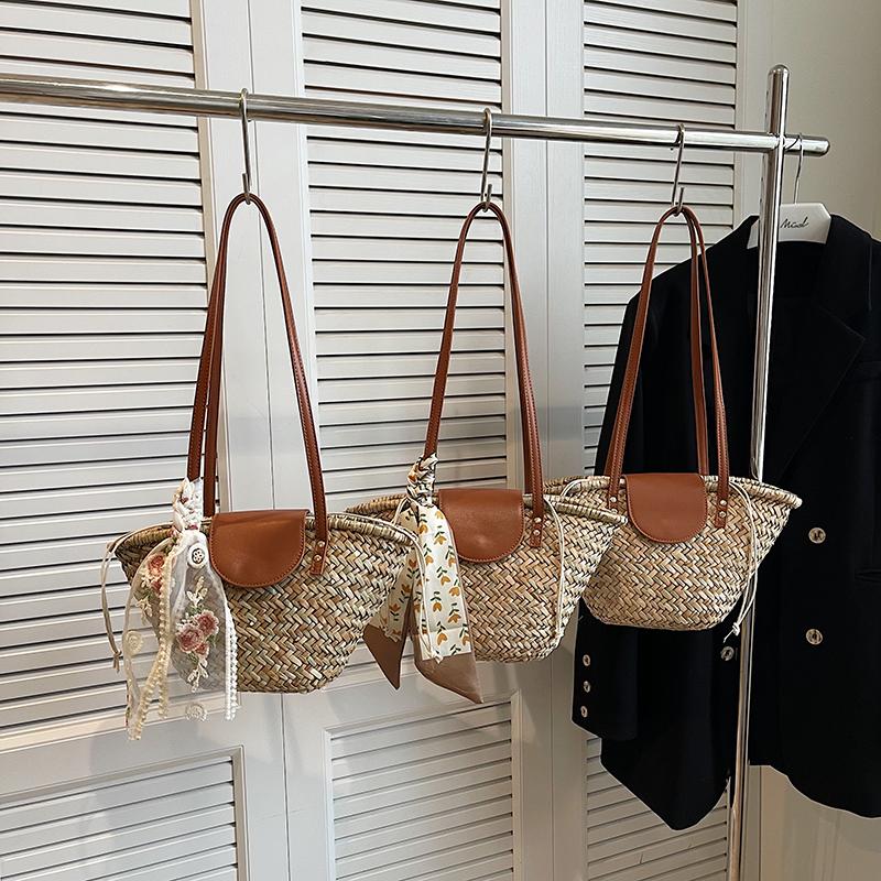 Ribbon Design Small Straw Crossbody Bags for Women 2024 Fashion Summer Shoulder Bags Lady Travel Handbags Female Weave Beach Bag