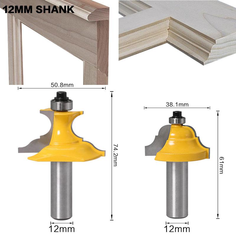 2pc Wainscoting Roman Ogee & Pedestal Router Bit C3 Carbide Tipped Wood Cutting Tool 1/2inch 12mm Shank Woodworking Router Bits
