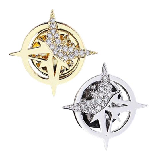 Brooch Six-Pointed Star Alloy Brooch Sparkling Rhinestones Inlaid Suit Corsage Shirt Collar Pin Personalized Badge Buckle