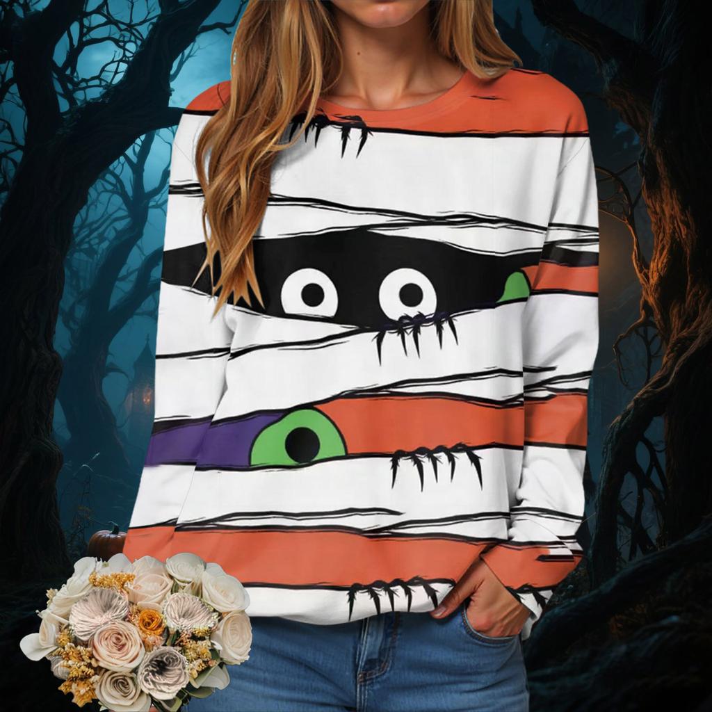 Halloween Serie 3D Digital bedrucktes Damen Harajuku Style Casual Rundhals Langarm T-Shirt