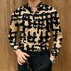 Men's Abstract Graffiti Print Long-Sleeve Shirt, Smooth Drape, Trendy Lapel Shirt, High-Street Luxury Versatile Men's Top