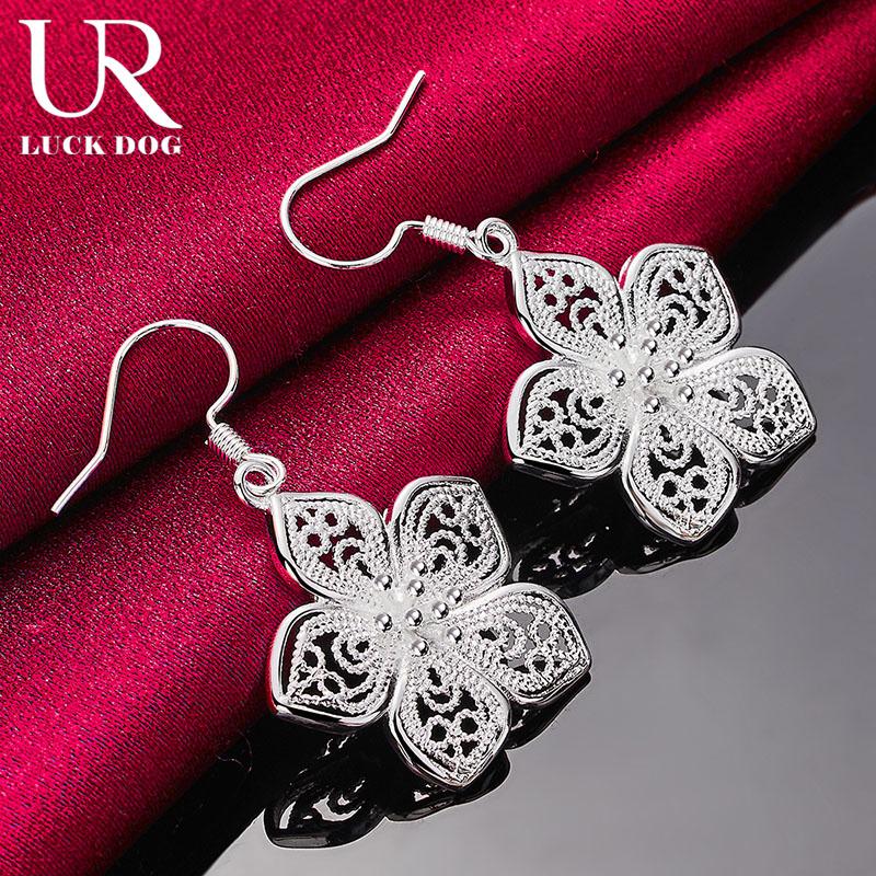 Pendientes piercing con colgante de flor y estrella de plata de ley 925, joyería de boda de moda