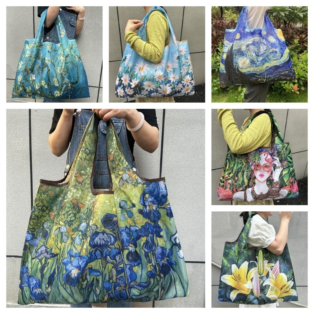 Oil Painting Print Square Shopping Bag Large Capacity Messenger Bag Grocery Bag Shopping Bag
