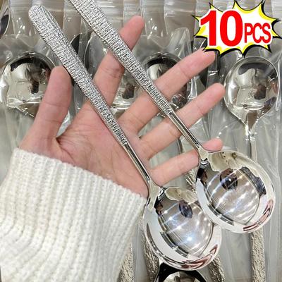 10/St Rostfri Sked Silver Kreativitet Långt Skaft Matsked Rörsked Dessertskedar för Kökstillbehör Gadgets