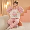 Girls Warm Coral Fleece Pajama Set Long Sleeve Cartoon Print Soft Home Wear Winter