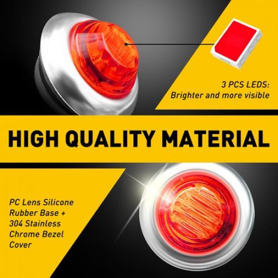 3/4" Round Red LED Marker Side Light W/Chrome Stailness for Base Truck Trailer R
