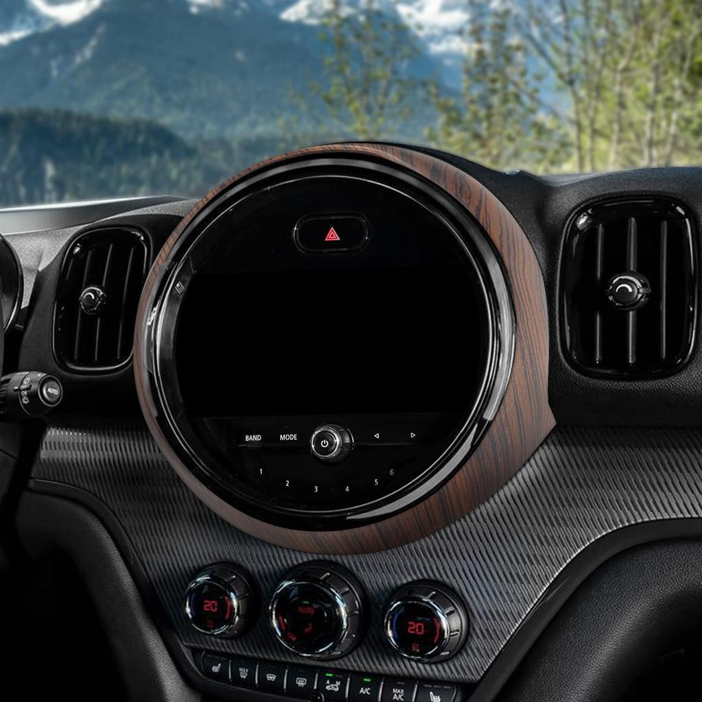 FDAIUN Mini F60 Center Control Navigation Decorative Frame, ABS Material, Stylish Custom Dress-Up, Interior Panel, 8.8in/22.5cm, Wood Stripe (Brown)