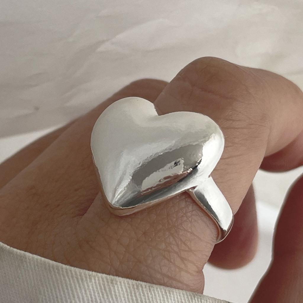 925 Sterling Silver Rings for Women Couple Minimalist Handmade Simple Wide Big Heart Ring Party Jewelry Gift Prevent Allergy