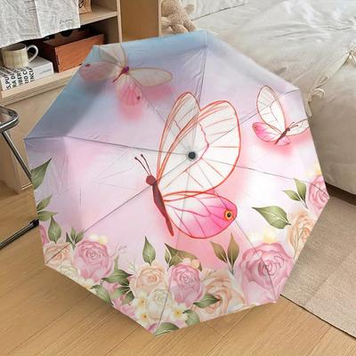1PC Butterfly Flowers Umbrella-8-Rib Reinforced Portable Folding Travel Suitable for All Seasons Outdoor Daily Use-Z0457