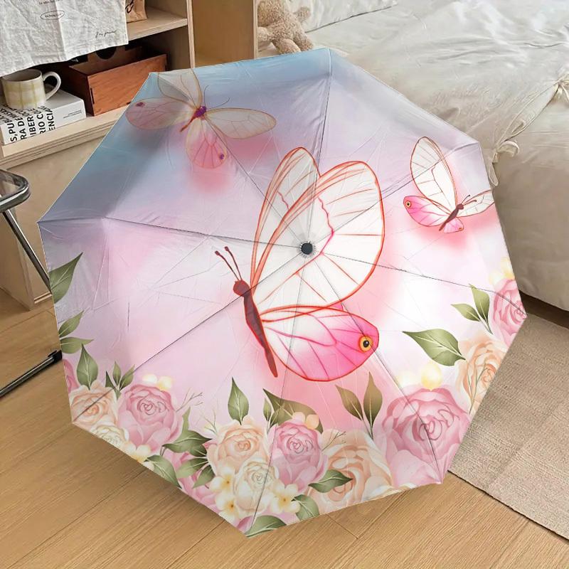 1PC Butterfly Flowers Umbrella-8-Rib Reinforced Portable Folding Travel Suitable for All Seasons Outdoor Daily Use-Z0457