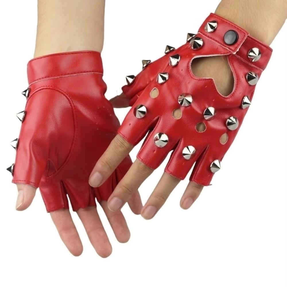 Edgy Fingerless Gloves Studded Details Half Finger Gloves Studded Leather Gloves  Hip-Hop