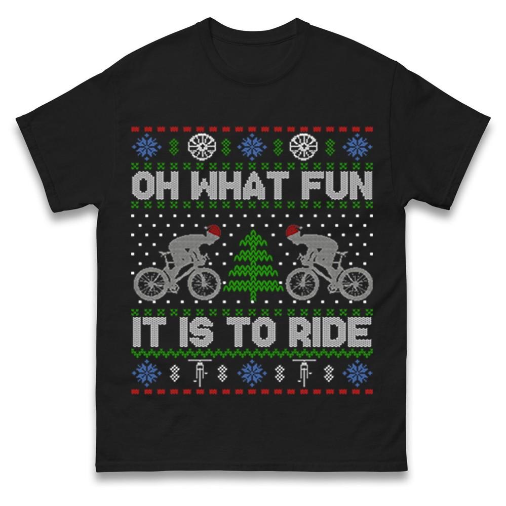 Oh What Fun It Is To Ride Bicycle Christmas T Shirt Funny Bike Cycling Xmas Tee