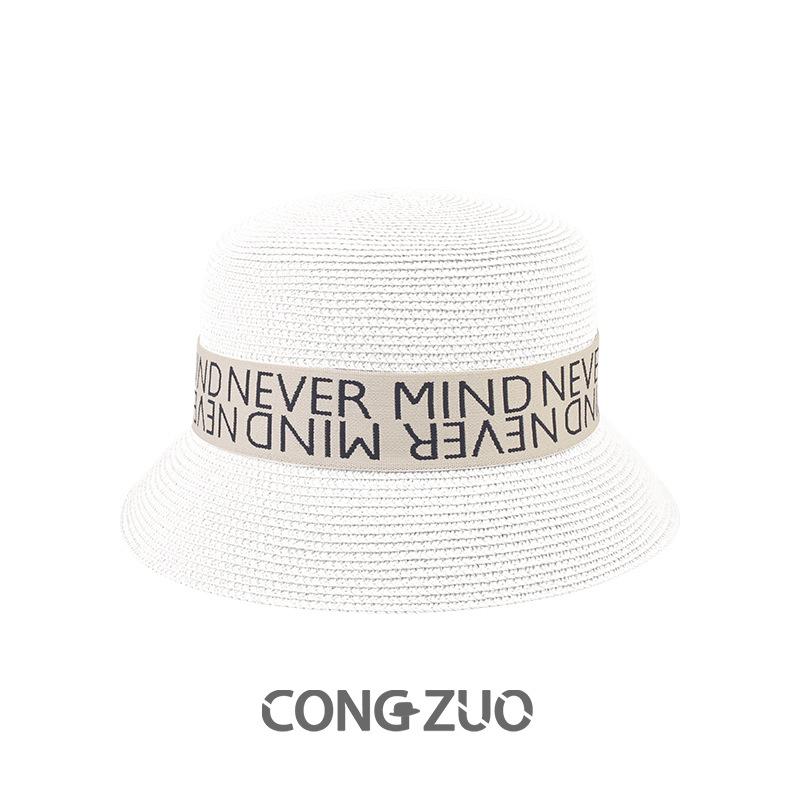 Mode Retro Buchstabe Strohhut Damen Sommer faltbarer Fischerhut Eimerhut Sonnenschutz Strandhut Sonnenhut