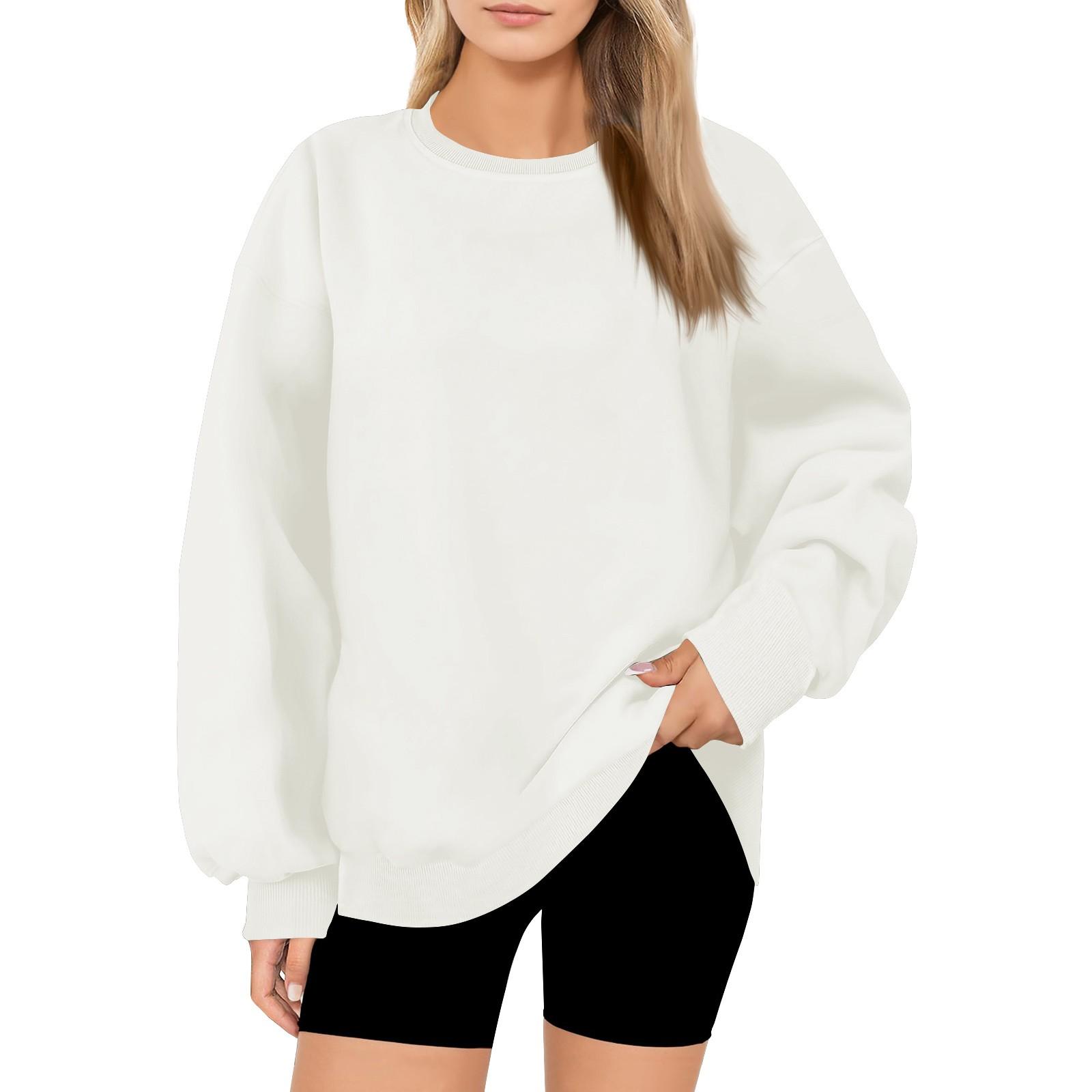 

Женская модная повседневная свободная толстовка с круглым вырезом и длинным рукавом, однотонная XL белый